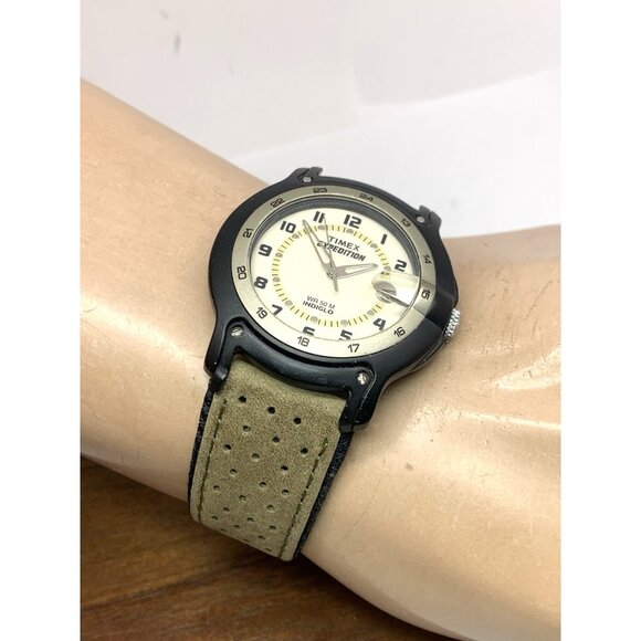 Timex Men's Watch Expedition Quartz Indiglo Beige Dial Leather Nylon Strap 39mm - Picture 5 of 14